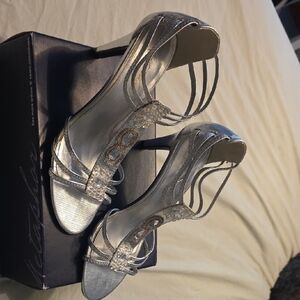Silver Crystal-Strap Evening Heels - Women